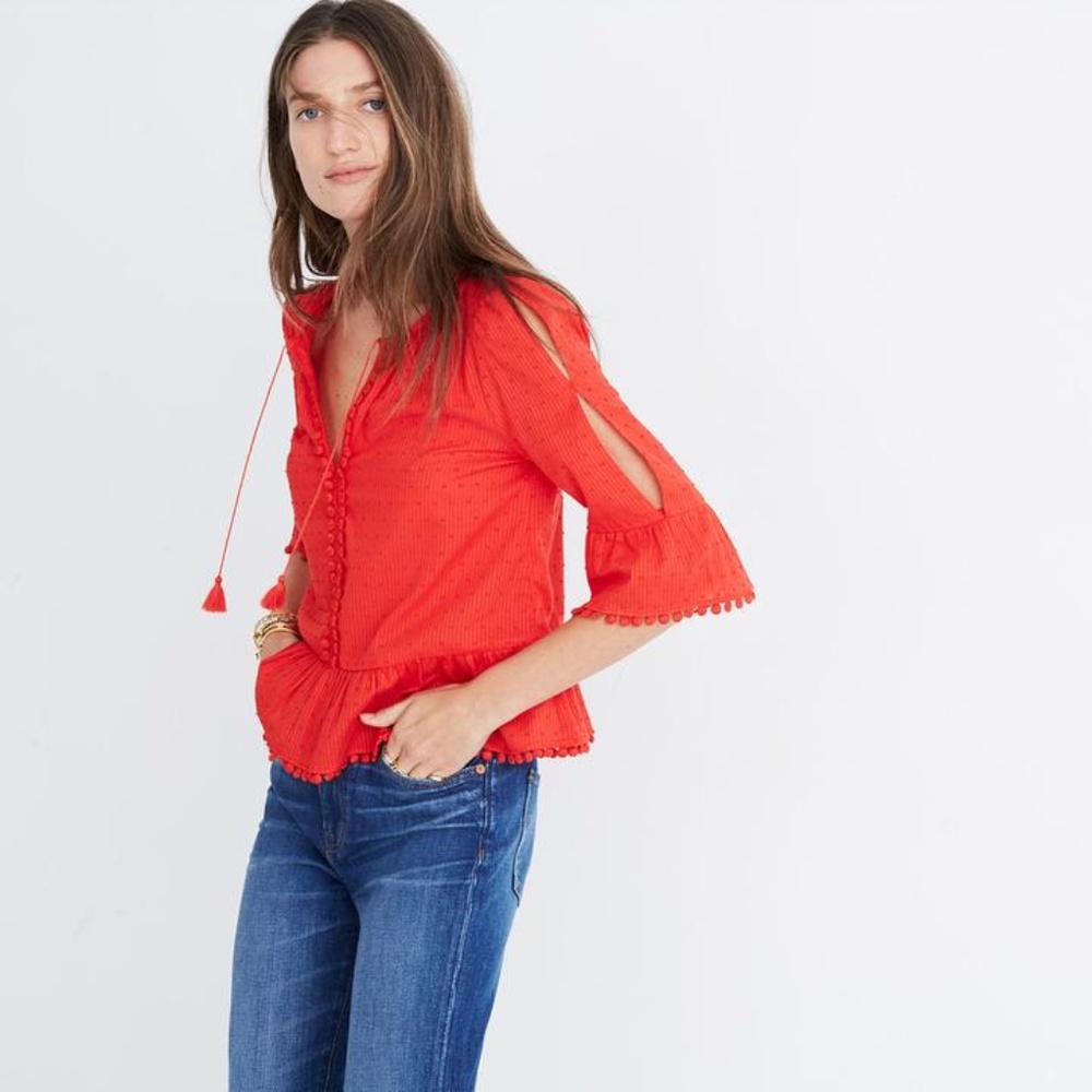 NWOT Madewell pompom-trimmed cotton blouse